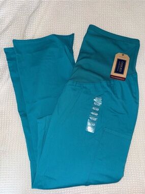 NWT LARGE PETITE Cherokee Workwear Professionals Teal Scrub Maternity Pants